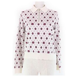 Chanel COCO Mark Pull en Soie à Demi Zip Blanc Autre
