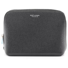 Schwarze Leder-Clutch von Yves Saint Laurent Schwarz