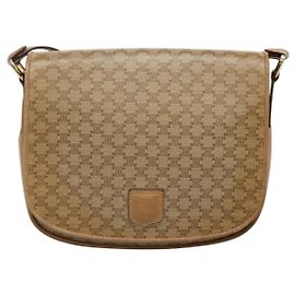 Céline Bolsa de Ombro Macadam Vintage Celine em Lona e Couro Bege