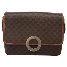 Céline Celine Vintage Macadam Canvas and Leather Castaño