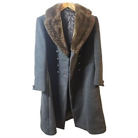 Autre Marque Dark gray wool coat with fur collar Brown Dark grey