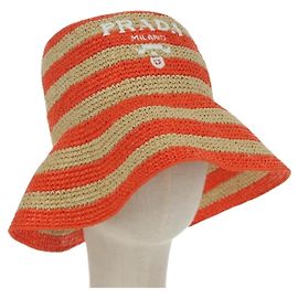 PRADA Hat Straw Orange Auth LNZ588M Orange