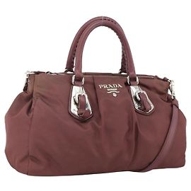 PRADA Handtasche Nylon 2-Wege Bordeaux Silber Auth BSZ102A Silber Bordeaux
