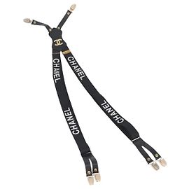 CHANEL Suspensórios de lona preta CC Auth 173409V Preto