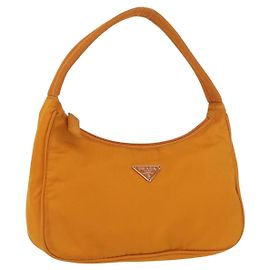 PRADA Sac à main en nylon orange doré Auth ARZ521V Doré Orange