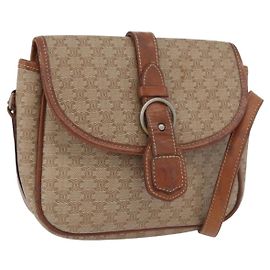 Céline Bolso de Hombro de Lona Macadam CELINE PVC Beige Oro Auth LNZ981 Beige Dorado