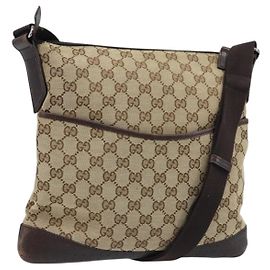 Borsa a Spalla GG Canvas Gucci Beige Argento 145857 Auth ka2886 Argento Beige