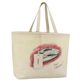 CHANEL Tote Bag Canvas Leather White Silver CC Auth bs33806 Silvery White