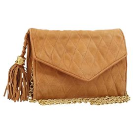 Bolsa de Ombro CHANEL em Camurça Marrom com Corrente Dourada CC Auth bs33823 Marrom Dourado