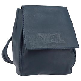 SAINT LAURENT Backpack Leather Navy Gold Auth 166885 Golden Navy blue