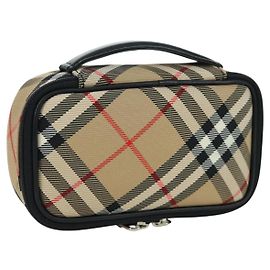 Burberry Nova Check Nylon Pouch Beige Silber Auth am10890V Silber Beige