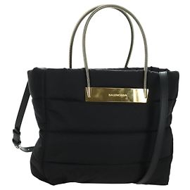 Borsa Shopper S in Nylon BALENCIAGA 2way Nero Oro Argento 371177 Auth 172521V Nero Argento D'oro
