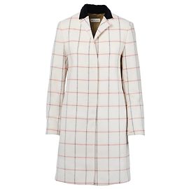 Autre Marque Alberto Biani White Grid Coat with Black Collar White Other