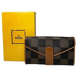 Vintage Fendi Roma Leather Checked Clutch Brown Brown