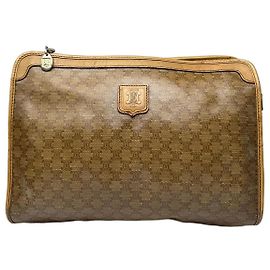 Céline Pochette en cuir monogramme Triomphe vintage de Celine beige or marron Doré