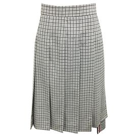 Thom Browne White / Black / Blue Check Wool Midi Classic Pleated Skirt Multiple colors