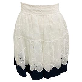 Valentino Garavani Saia de renda branca / azul marinho Valentino Branco