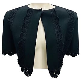 Schwarze Strickjacke mit Häkel-Details von Oscar de la Renta Schwarz