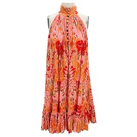 Vestido Mini Halter com Botões Frontais em Estampa Floral Coral Violeta da Zimmermann Multicor