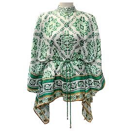 Top con cintura a cravatta e bottoni Camilla verde / bianco Verde