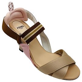 Sandálias slingback de malha com logo Fendi rosa / marrom / bege Multicor
