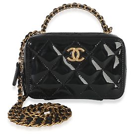 Sac à main mini en cuir verni matelassé noir Chanel avec chaîne Noir