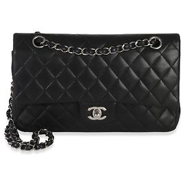 Chanel Black Quilted Lambskin Medium Classic Double Flap Bag Black