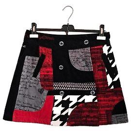 Desigual Patchwork Skirt Black White Red Grey