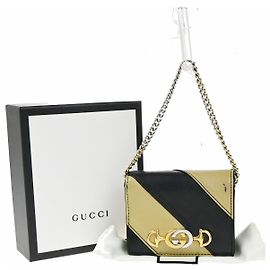 Gucci Zumi Chain Card Case Diagonal Quilted Leather Black