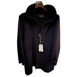 Loro Piana coat in wool and cashmere with fur Blue