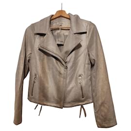 Autre Marque Freda Silver Metallic Biker Jacket Silvery