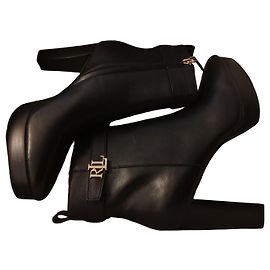 Botines de plataforma de cuero negro Maisey de Lauren Ralph Lauren Negro
