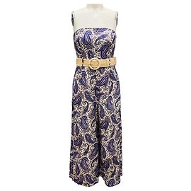 Macacão sem alças Zimmermann Indigo / Creme com estampa paisley Devi Roxo