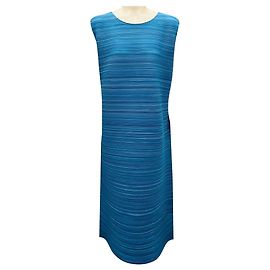 Pleats Please von Issey Miyake Blauer Salziger Transparenter Plissierter Midikleid Blau
