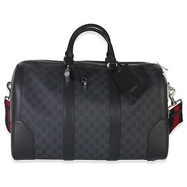 Gucci Schwarze GG Supreme Canvas Reisetasche mit Webband Schwarz