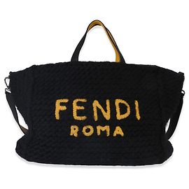 Bolsa Tote de Lã Amarela e Preta com Logo Fendi Preto