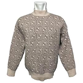 Fendi FF Monogram Strickpullover Braun Beige