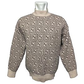 Pull en maille Monogram FF de Fendi Marron Beige