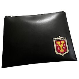 Pochete de couro preto Saint Laurent com emblema YSL Preto