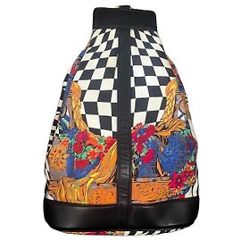 Borsa a secchiello in tela e pelle con stampa zebra bianca e nera e scacchiera Gianni Versace Nero Bianco Multicolore