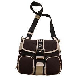 Borsa a spalla in tela e pelle marrone Prada Marrone