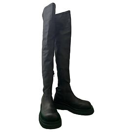 Bottega Veneta Thigh High Boots Black Leather Black