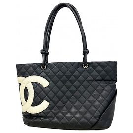 Chanel Cambon Lammleder Tote Bag Schwarz Weiß