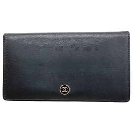 Chanel Black Leather Long Wallet Black