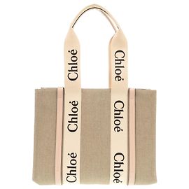 Chloé Beiger Mittlerer Canvas Woody Tote Beige