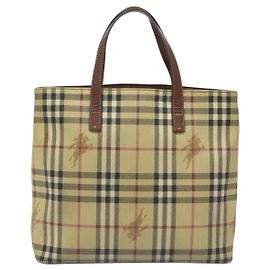 Burberry Top Handle Tote Haymarket Coated Canvas Medium Beige