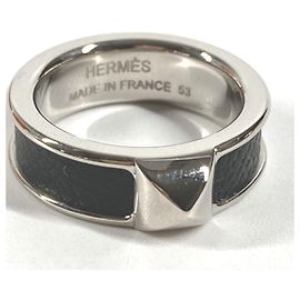 Anello in pelle nera e metallo Hermès Athens Nero