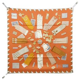 Hermès L'HEURE DES GANTS Sciarpa Quadrata Arancione