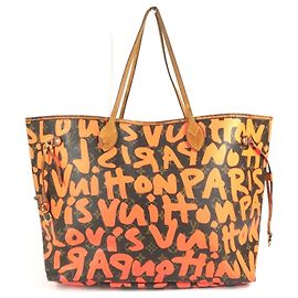 Bolsa Neverfull GM Monogram Graffiti Louis Vuitton Marrom Outro Laranja
