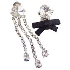 Miu Miu Asymmetrical Clip Earrings Black Silvery Other